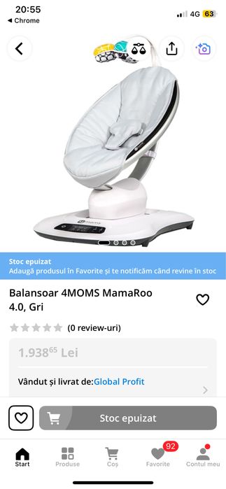Vand Balansoar 4 Moms ca nou nouț aspect 10/10 cu insert de nou nascut