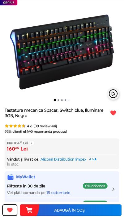 Tastatura Gaming Spacer SPKB-MK-01 Mecanica Blue Switch NOU
