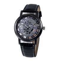 Ceas damă unisex quartz analogic Geneva Comely negru piele ecologică