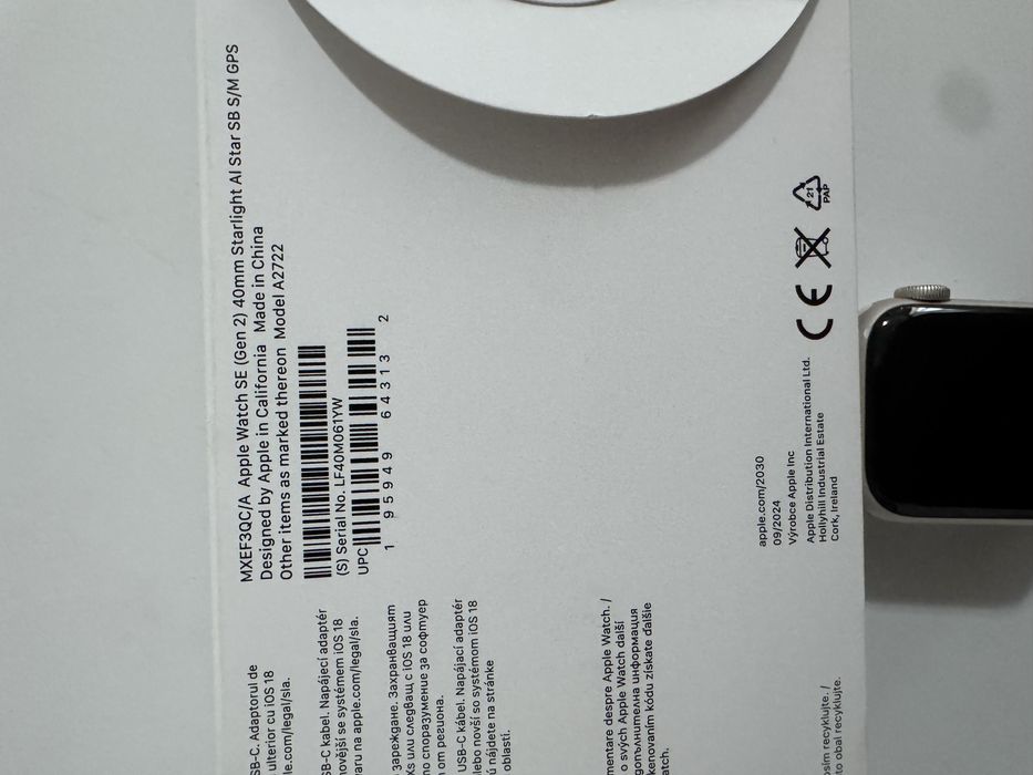 Apple Watch SE 2024, 40 mm, 99% baterie
