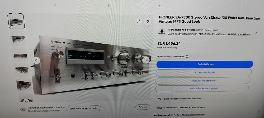 Amplificator stereo PIONEER SA-7800 130wațiRMS linie albastra vintange