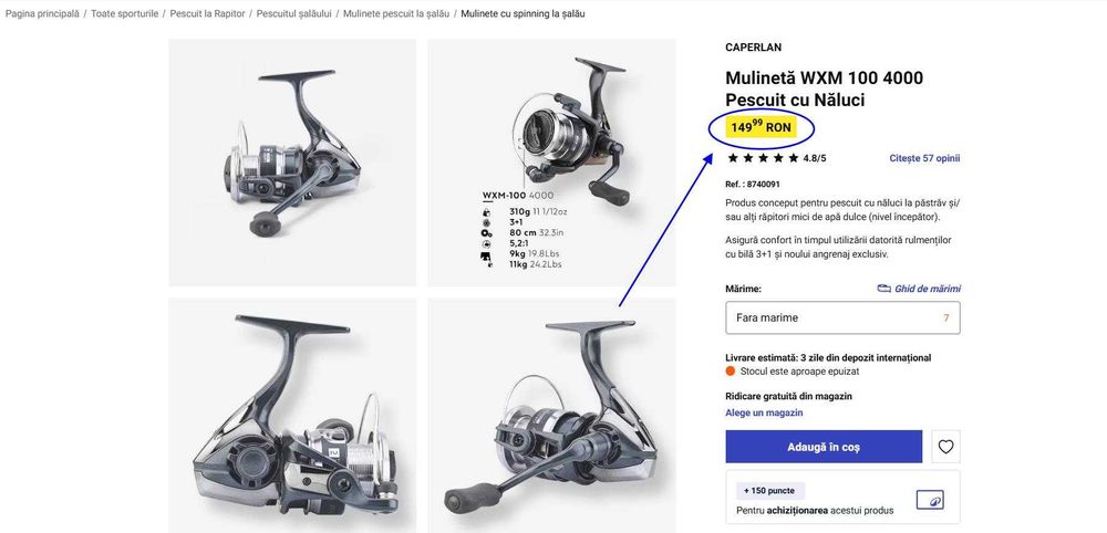 Mulinetă de pescuit Caperlan WXM 100/4000,(Super Ofertă).