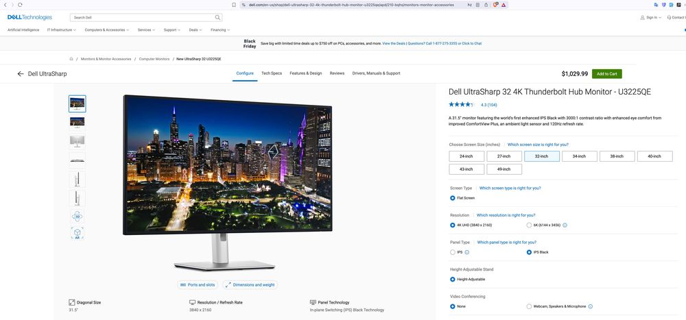 Dell UltraSharp U3225QE — 31.5″ 4K IPS  Monitor (Narxi: 920$)