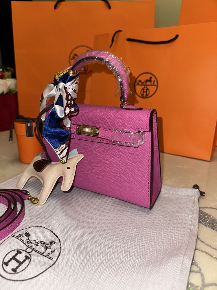 Geanta Hermes Kelly 19cm Fuchsia/Piele naturala/Punga/Cutie Hermes