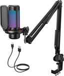 Комплект TONOR RGB кондензаторен геймърски микрофон с рамо, TC310+ бял