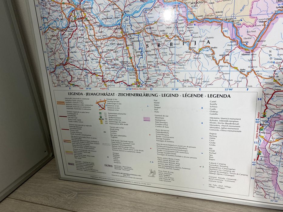 Hartă România Ramă Aluminiu 193X140cm Administrativă Rutieră Turistică