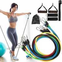 Sistem de antrenament fitness cu corzi extensibile, 11 piese