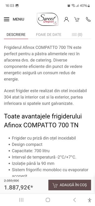 Dulap frgorific Afinox 1150 euro negociabil.
