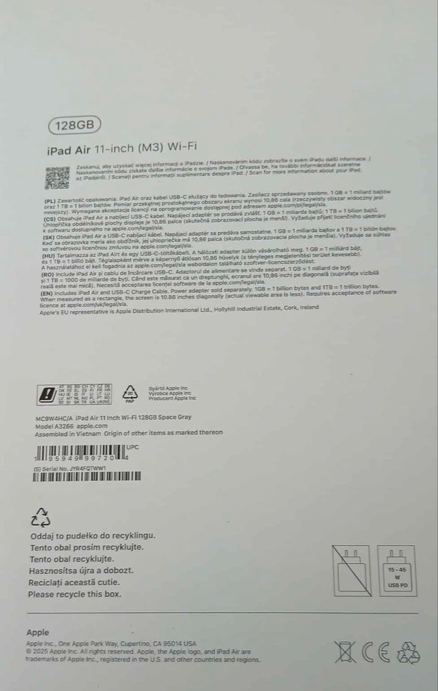 НОВ! iPad Air 11” M3 2025г. 128GB WiFi Space Gray 24м. Гаранция