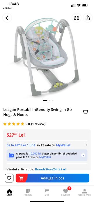 Leagăn bebeluși InGenuity, cu alimentare la priza ori cu baterii