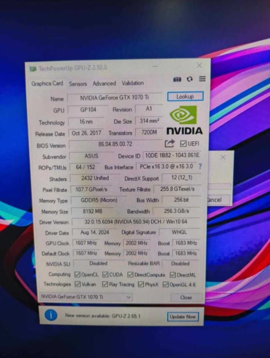 Placa video ASUS GTX1070 TI / HD7950