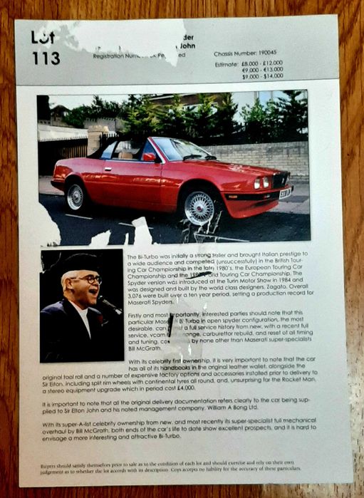 Maserati Spyder Biturbo.Elton John fostul proprietar , acte doveditoar