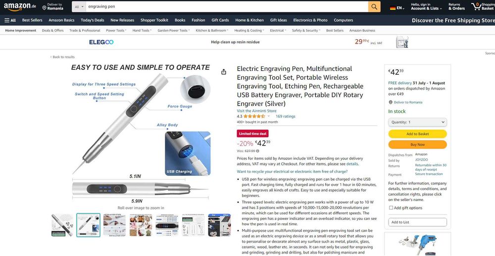 Pix electric, de gravură Bijuterii, metal si lemn, REDUS de la 230RON