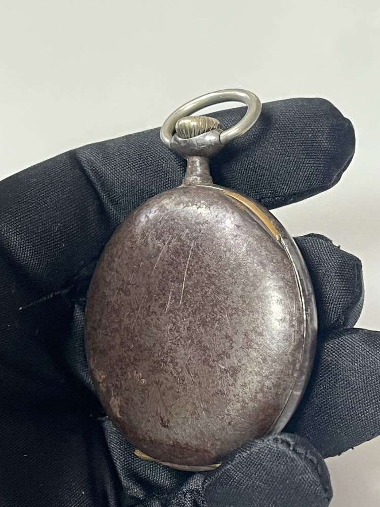 OMEGA Gunmetal джобен часовник с отворен лицев швейцарски 1900 г