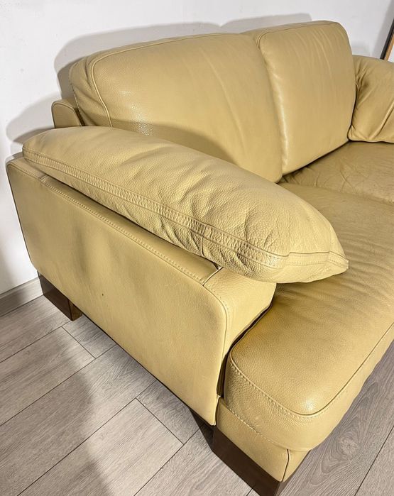 Canapea 2 Locuri din Piele Naturală, Bază din Lemn Masiv