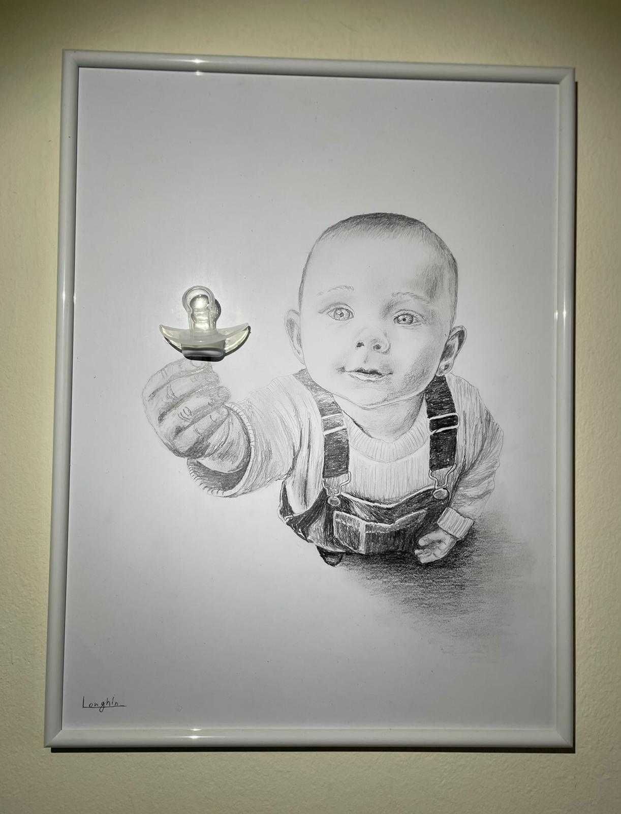 Tablou in Creion - 'Inocența și Curiozitatea unui Bebeluș' de Longhin