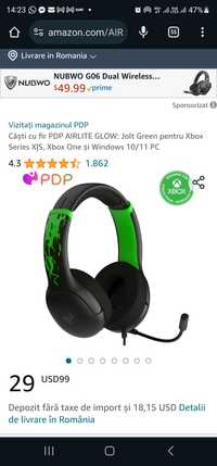 Căști cu fir PDP AIRLITE GLOW: Jolt Green pentru Xbox Series X|S, Xbox