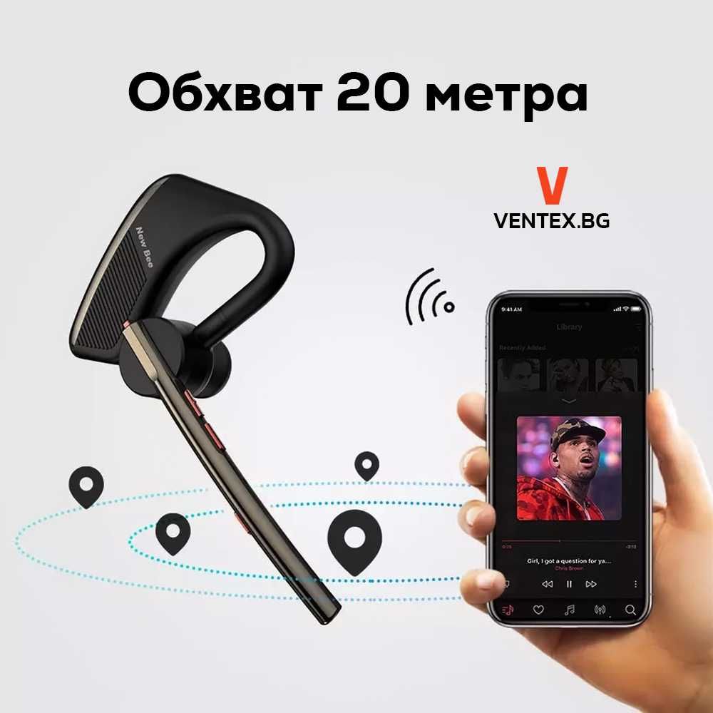 Безжична Bluetooth 5.2 Handsfree блутут слушалка за телефон 24 часа