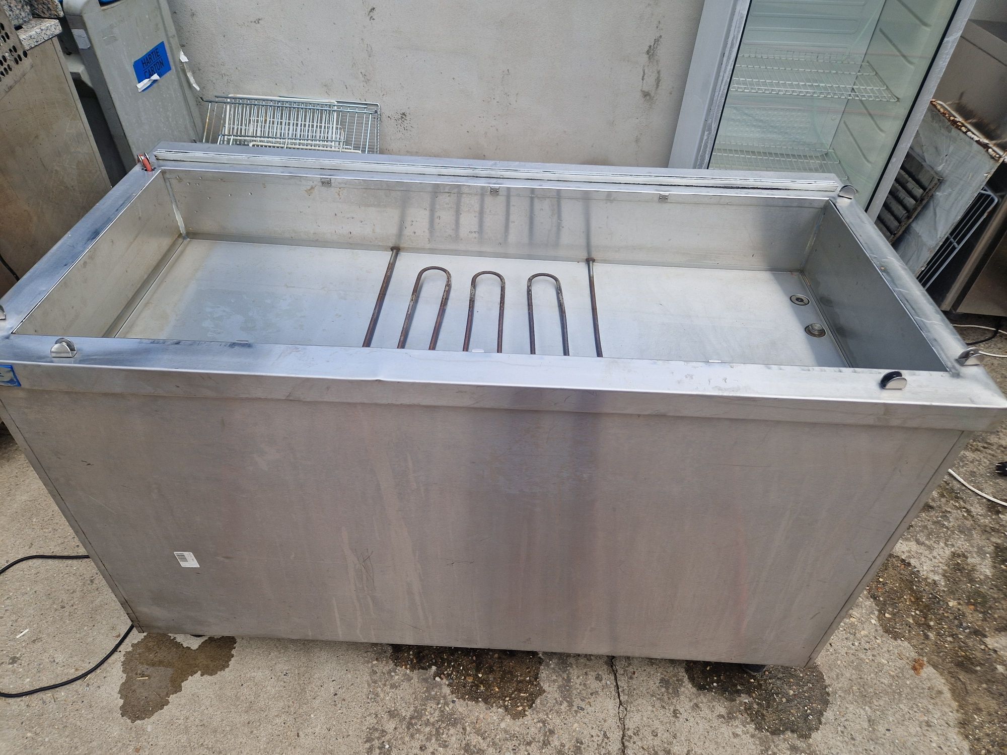 Vitrina rece sau calda, vitrina inox, prezentare, cu banc