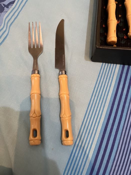 Набор Вилок  и ножей 12 шт, инкрусиированы под бамбук