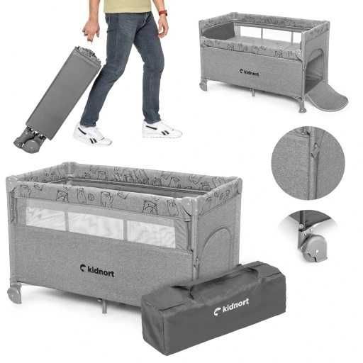 Patut pliabil 3 in 1 cu laterala culisanta Kidnort Livsmiljo  Grey