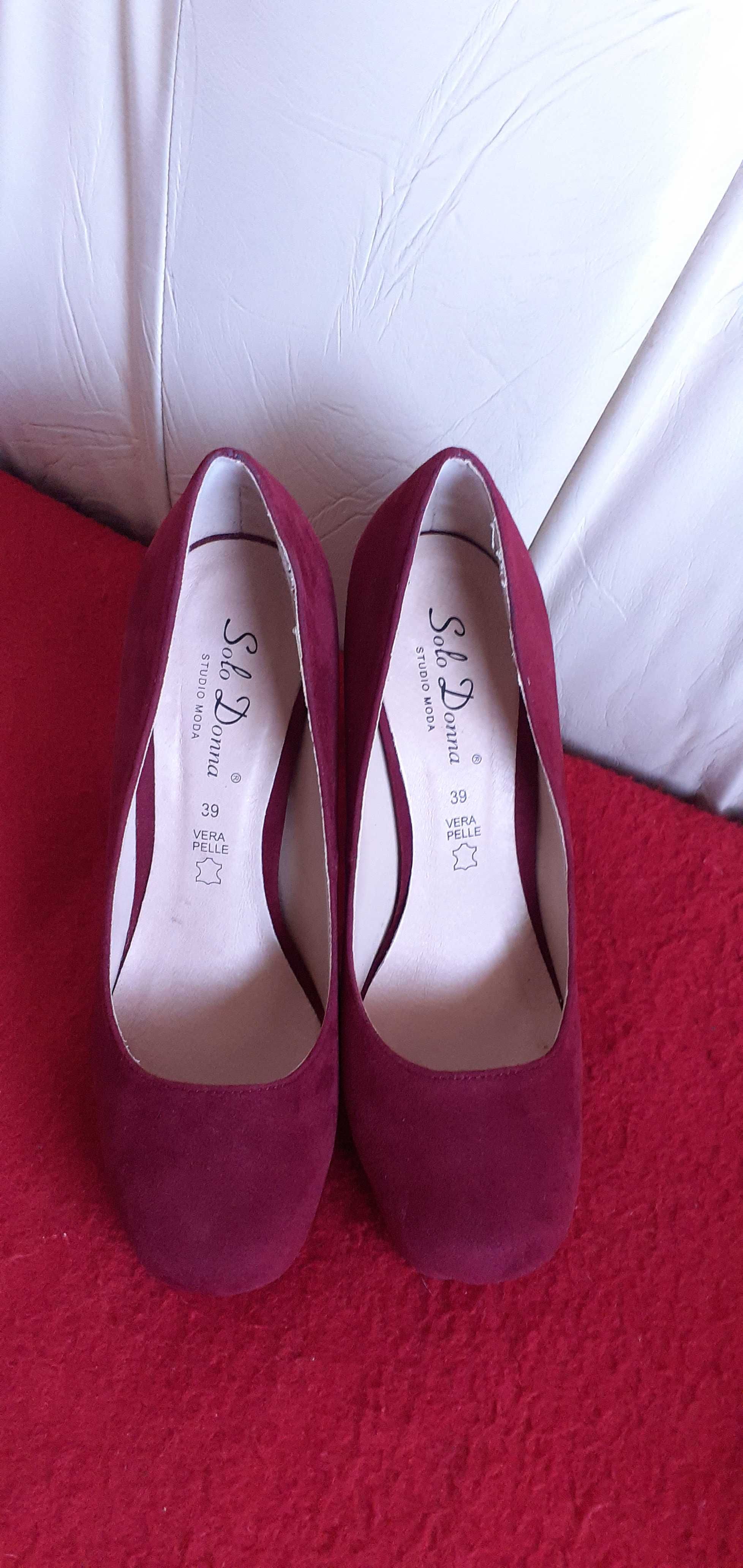 Pantofi piele naturala rosii cu toc