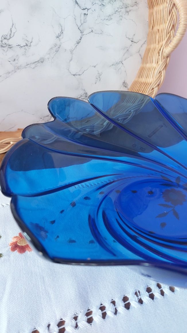 Винтидж фруктиера на Arcoroc в кобалтов син цвят