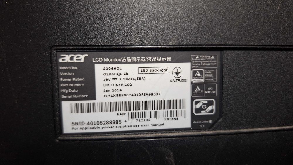 монитор Acer G206HQL, 19.5"