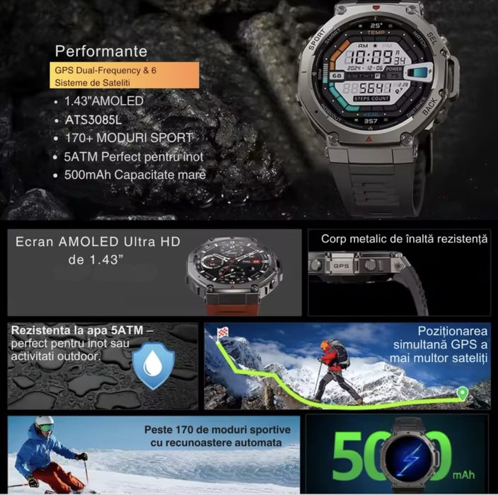 Smartwatch IOS/Android PENTRU BARBATI cu GPS , Baterie 500 mAh ,