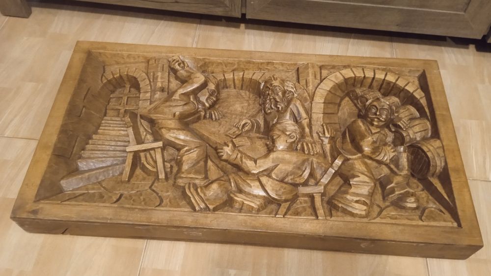 Sculptura Jan Procner, artist slovac, scena crama, joc carti, betivi