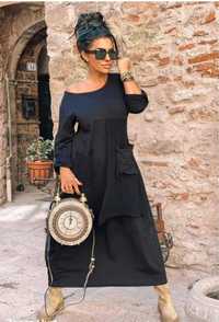 Rochie neagra casual/sport, compozitie bumbac cu elastan