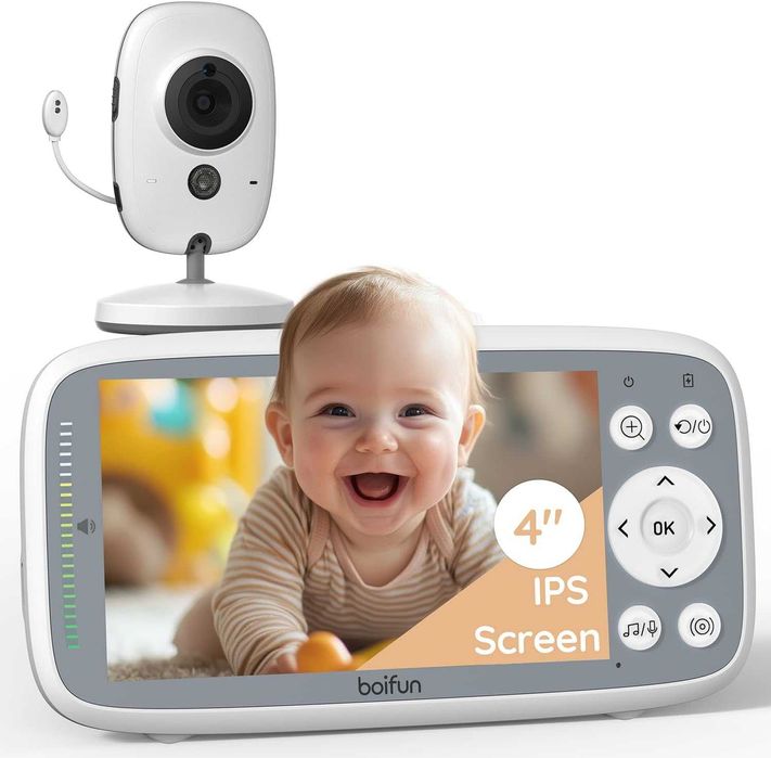 НОВ BOIFUN 4" Бебефон с 2 камери, 720P IPS екран, нощно, VOX, Без WiFi