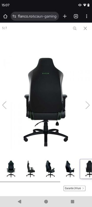 Scaun gaming Razer Iskur X, Marime XL, Negru/Verde