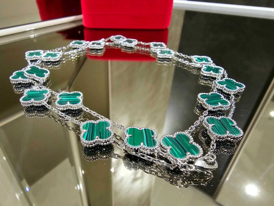 Van Cleef & Arpels VCA Silver Green 20 Motifs Alhambra Дамско Колие