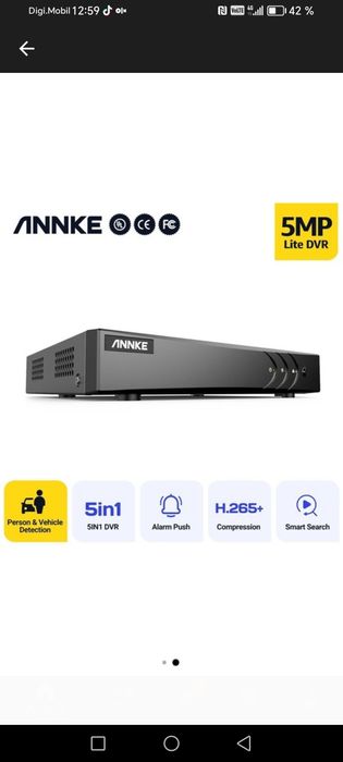Recorder, ANNKE, DW81KD, 8 canale, 5MP + 2 IP, Negru