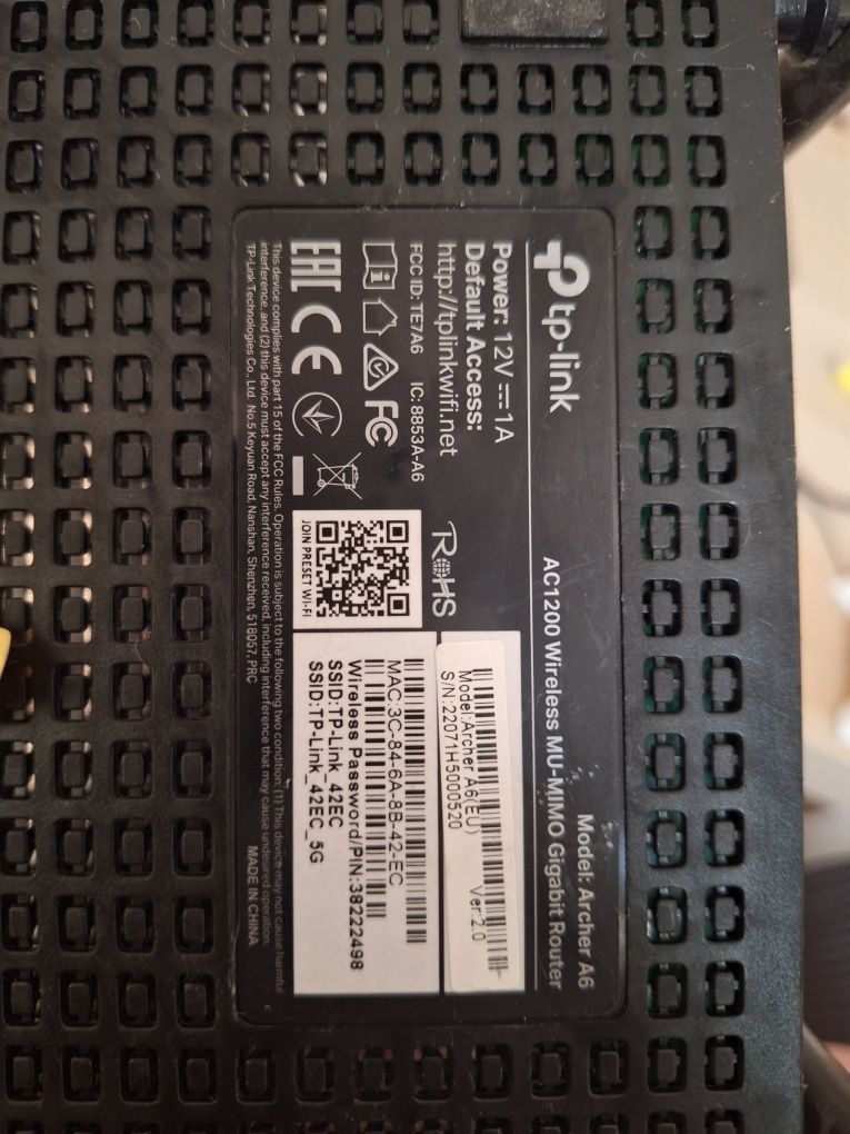 Безжичен рутер TP-LINK Archer A6, AC1200, 5xGbe, 4x външни антени, MU-