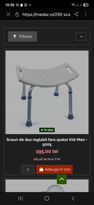 Scaun de duș reglabil