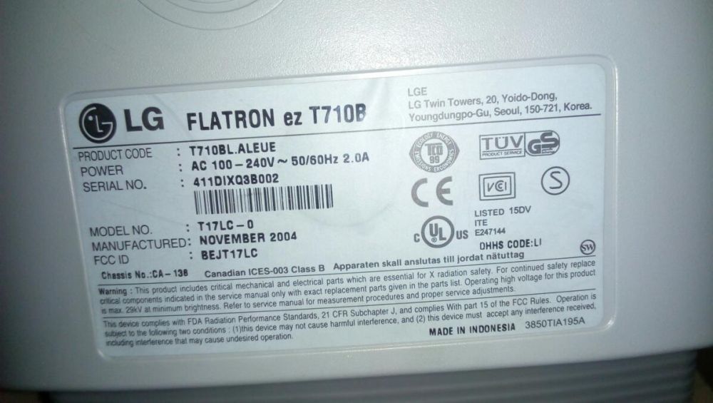 Монитор LG Flatron T710B с дефект. Подходящ за видеонаблюдение.