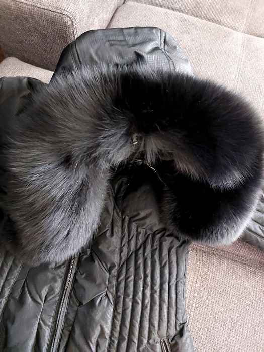 Дамско,дълго яке, с качулка, с естествен  косъм, XL