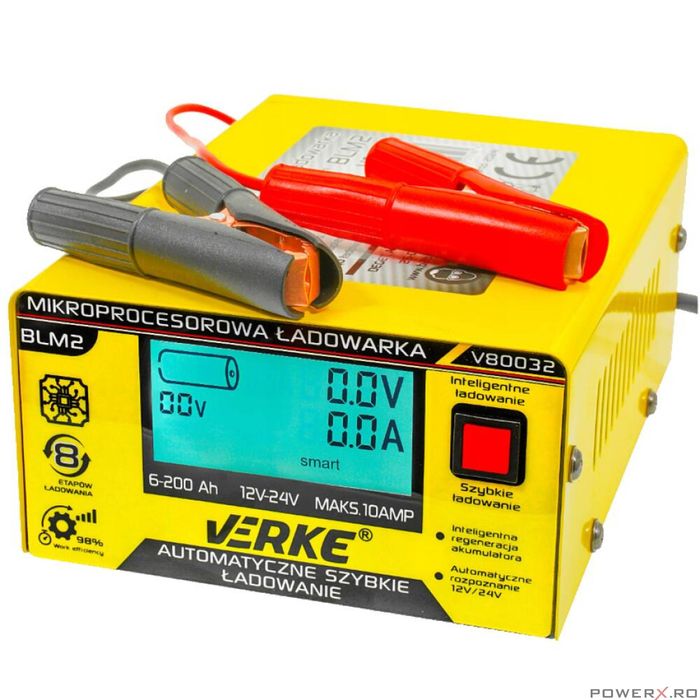 Redresor auto cu microprocesor, baterie 12/24 V, 6 - 200Ah, Verke