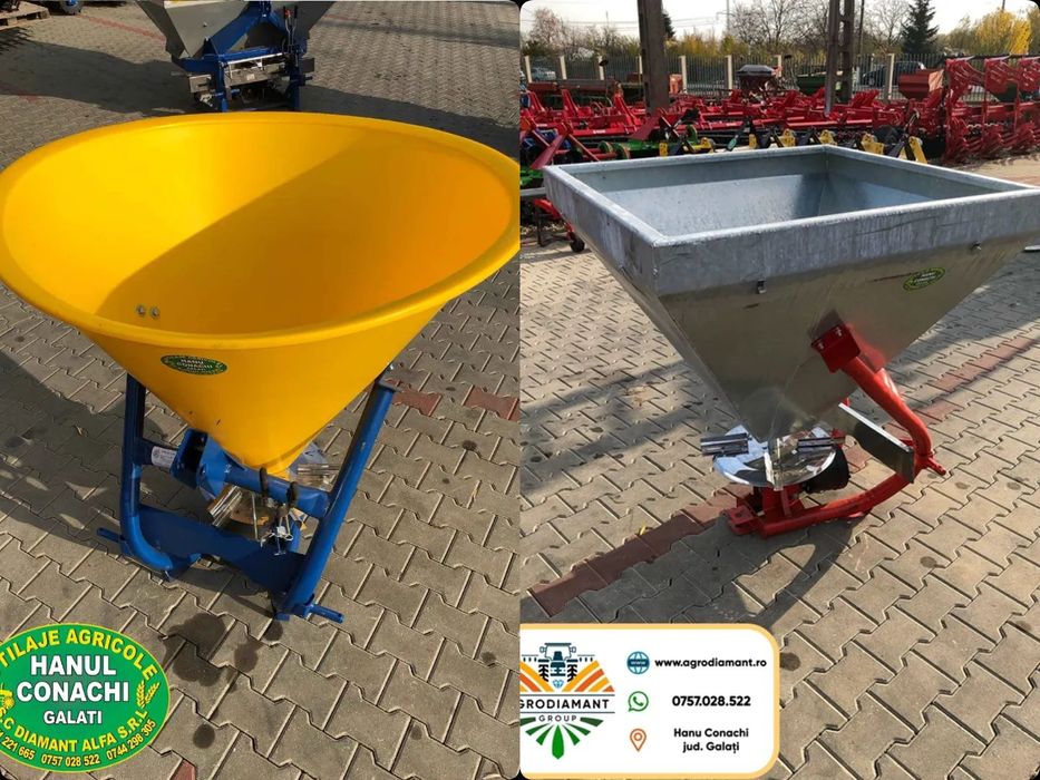 ABRA MIG Distribuitor îngrășăminte 500 / 600kg fabricat din plastic sau tabla zincata, arunca la 12m, nou de la prod.