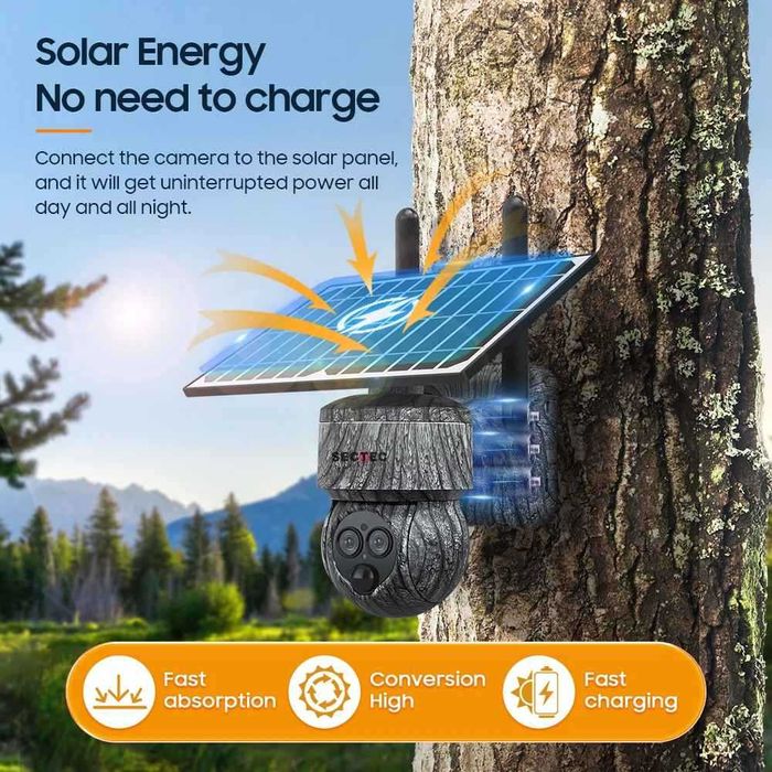 Соларна камера за наблюдение 6MP 4G PTZ PIR датчик 12X Zoom Нощно вижд