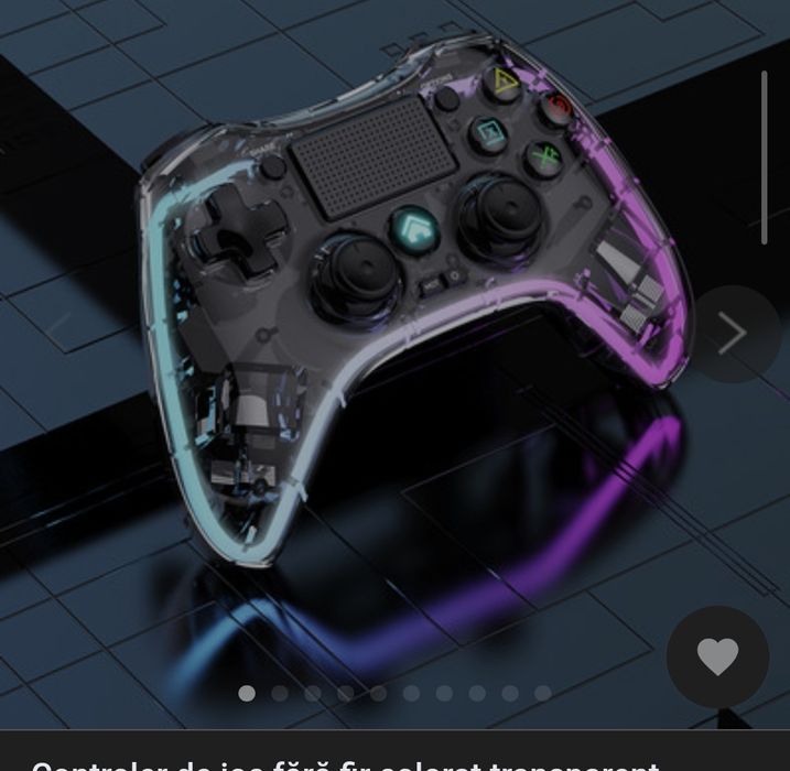 Controller gaming wireless, transparent cu lumini RGB