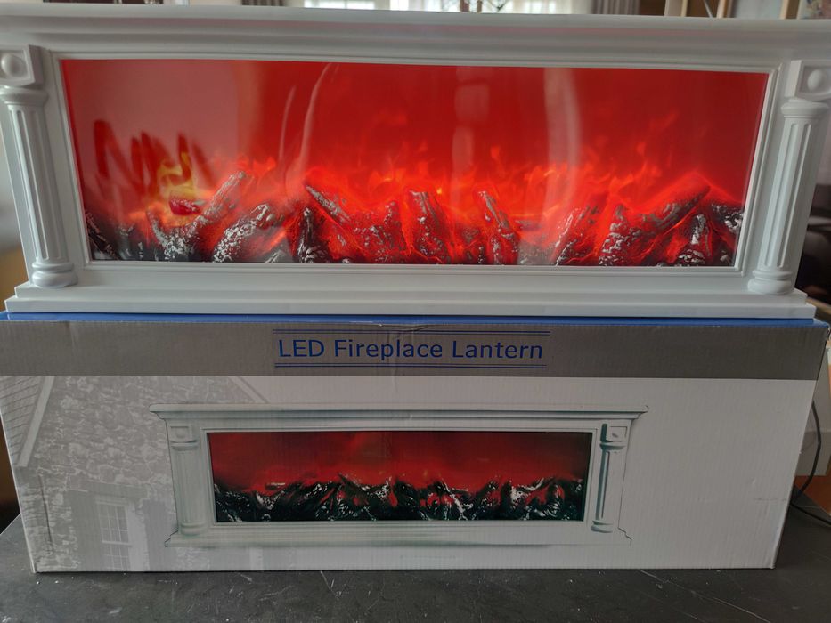 Светеща LED декоративна камина, ефект на истински пламък, бяла.
