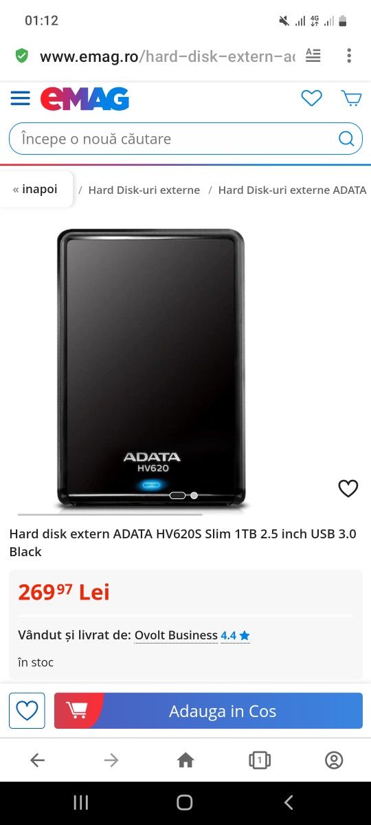 HDD extern ADATA, 1TB, HV620S, 2.5", USB3.0, negru, slim