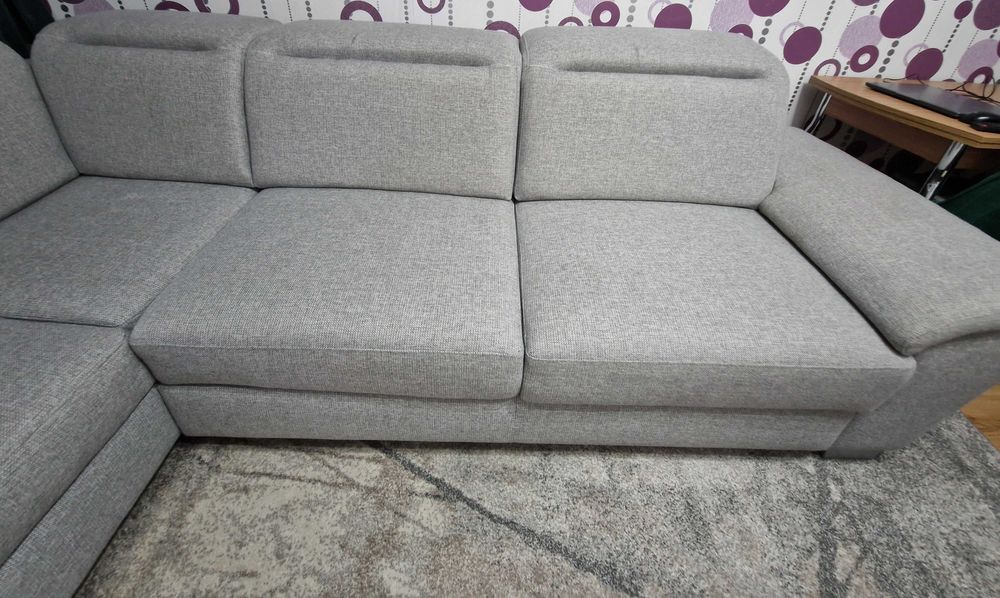 Vand coltar extensibil, cu lada de depozitare, 290 x 180 cm, gri