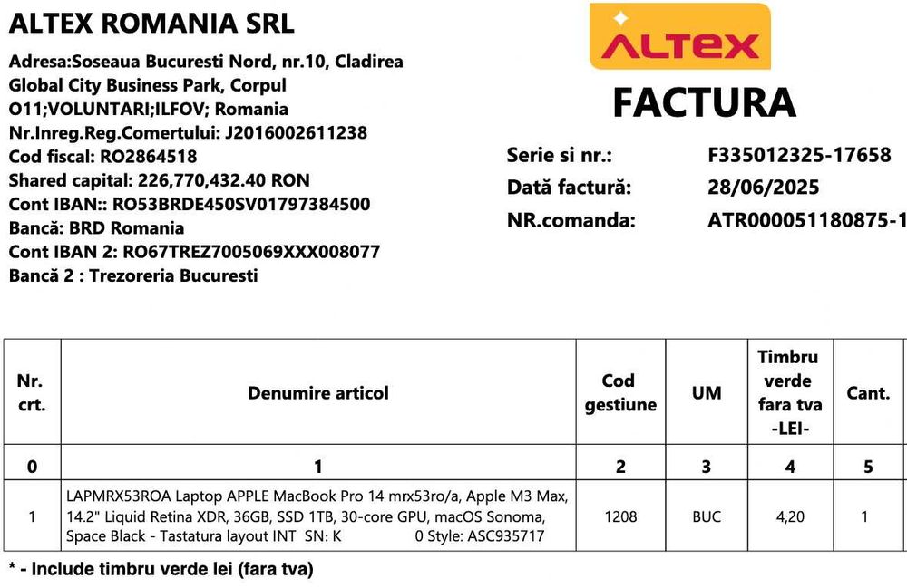 MacBook Pro 14 M3 Max 36GB 1TB 14c 30c SIGILAT GARANTIE 07/27 pret FIX