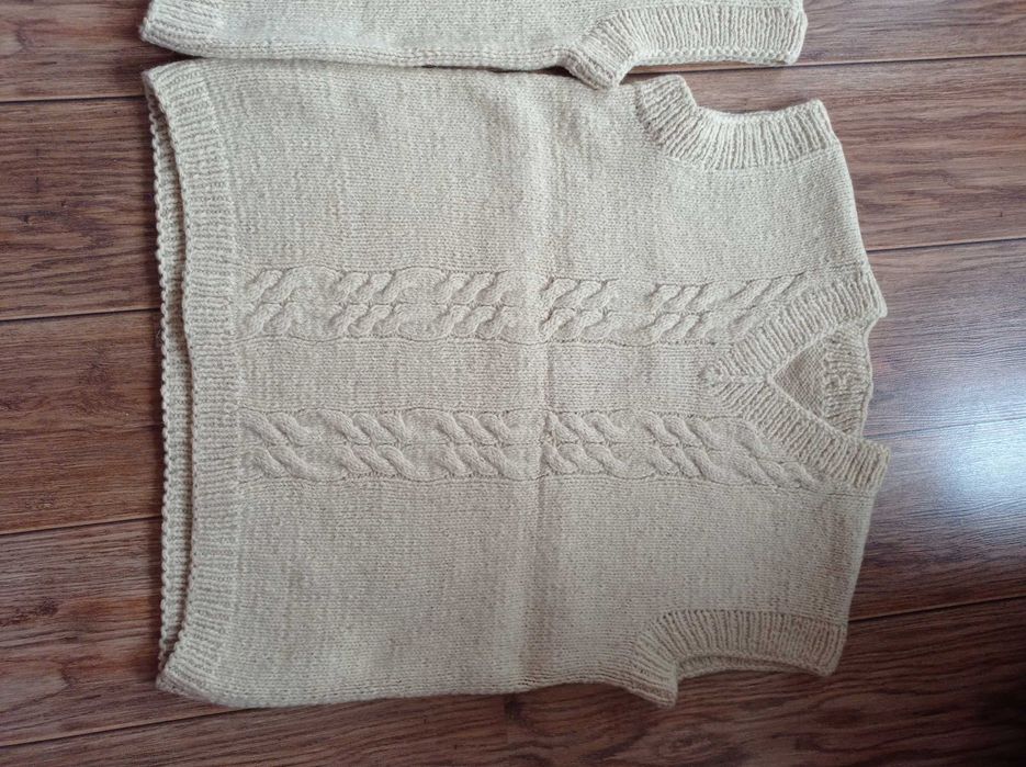 L/XL Чисто Ново Ръчно Плетиво 100% Вълна Мъжки Елек без Ръкави