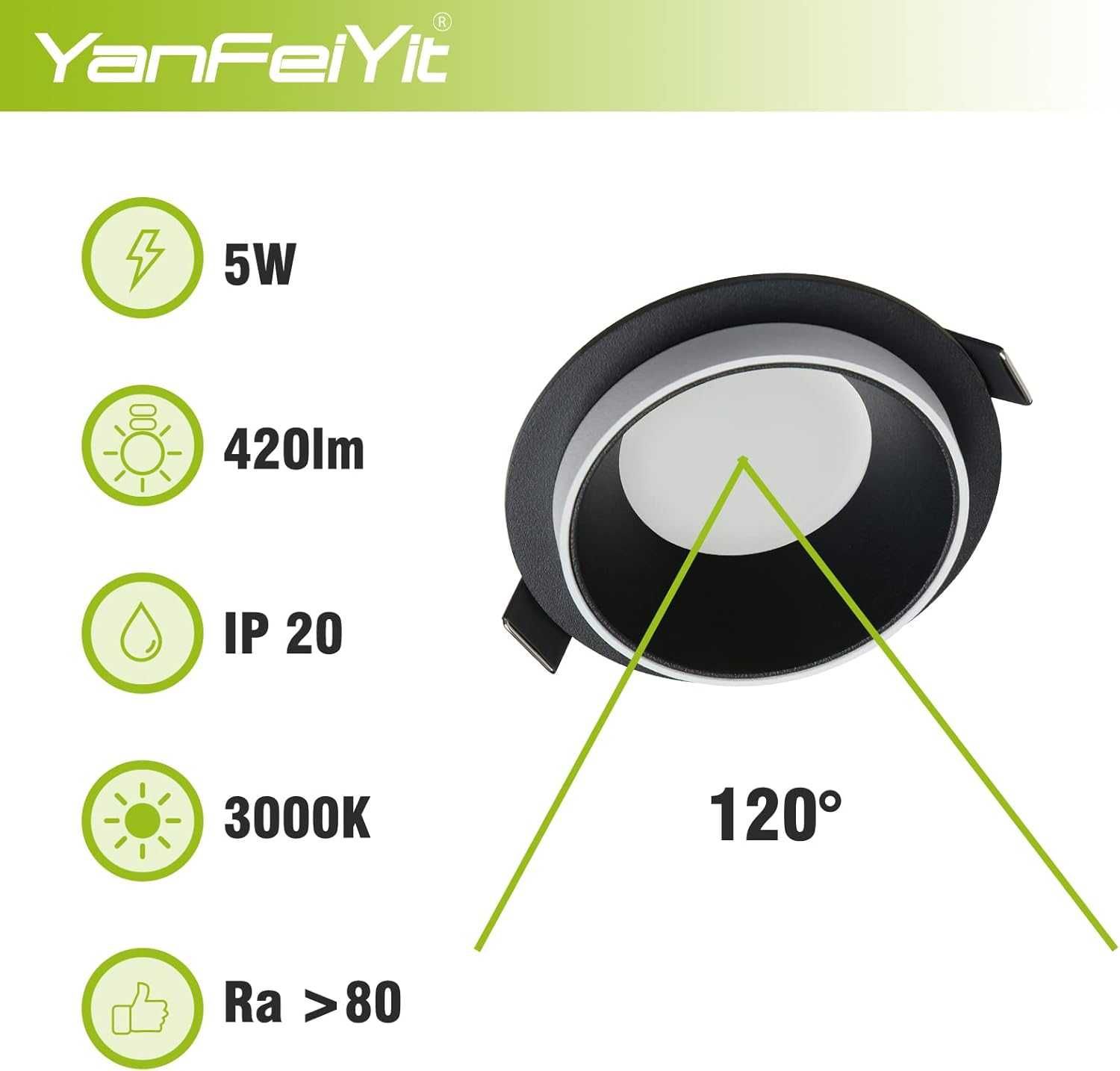 НОВИ! LED лунички за вграждане, 5W, топло бяло, 5 бр/к-кт