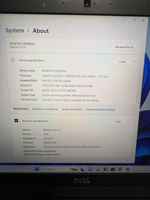 Dell Latitude E5570-FHD ips,Intel Core i7,Ram8Gb,256SSD-Radeon,Win 11
